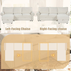 English Elm U_style Convertible Sectional Sofa with Sleeper Storage Chaise and Nailhead Arc Armrests WY000466AAA