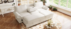 English Elm U_style Convertible Sectional Sofa with Sleeper Storage Chaise and Nailhead Arc Armrests WY000466AAA