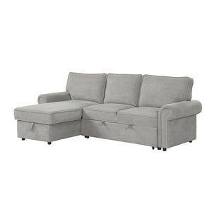 English Elm U_style Convertible Sectional Sleeper Sofa with Storage Chaise and Nailhead Arc Armrests WY000466AAE