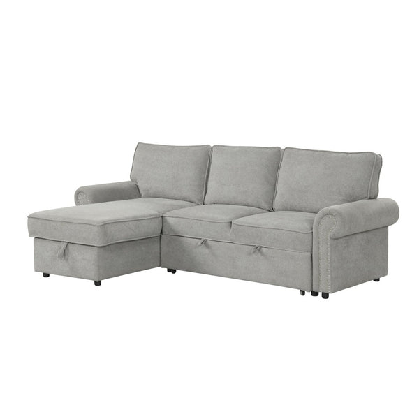 English Elm U_style Convertible Sectional Sleeper Sofa with Storage Chaise and Nailhead Arc Armrests WY000466AAE