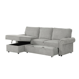 English Elm U_style Convertible Sectional Sleeper Sofa with Storage Chaise and Nailhead Arc Armrests WY000466AAE