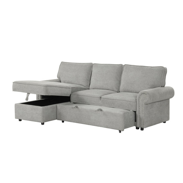 English Elm U_style Convertible Sectional Sleeper Sofa with Storage Chaise and Nailhead Arc Armrests WY000466AAE