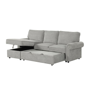 English Elm U_style Convertible Sectional Sleeper Sofa with Storage Chaise and Nailhead Arc Armrests WY000466AAE