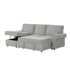 English Elm U_style Convertible Sectional Sleeper Sofa with Storage Chaise and Nailhead Arc Armrests WY000466AAE