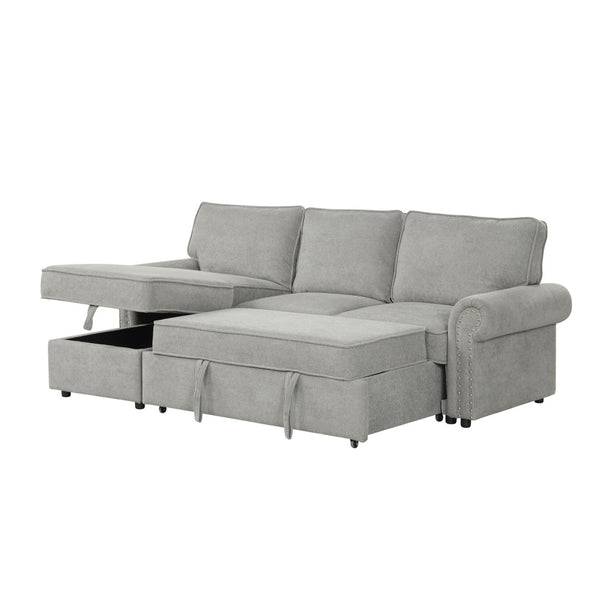 English Elm U_style Convertible Sectional Sleeper Sofa with Storage Chaise and Nailhead Arc Armrests WY000466AAE