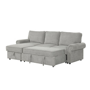 English Elm U_style Convertible Sectional Sleeper Sofa with Storage Chaise and Nailhead Arc Armrests WY000466AAE