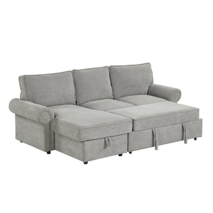 English Elm U_style Convertible Sectional Sleeper Sofa with Storage Chaise and Nailhead Arc Armrests WY000466AAE