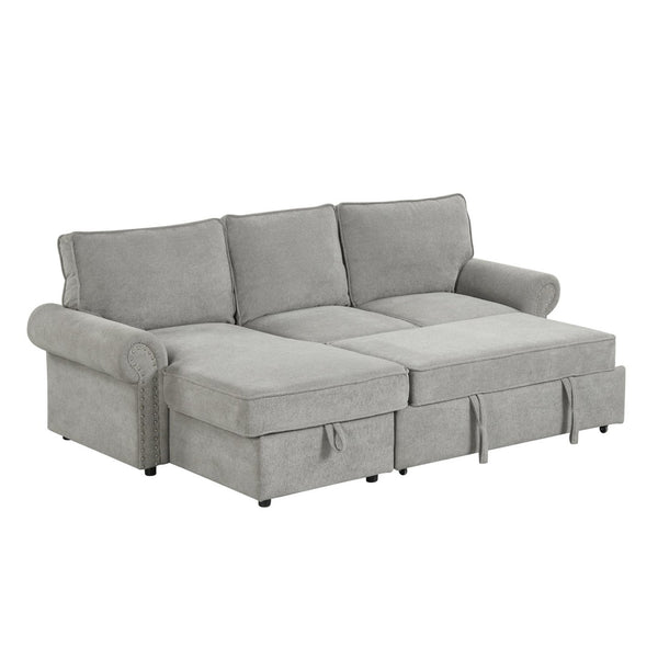English Elm U_style Convertible Sectional Sleeper Sofa with Storage Chaise and Nailhead Arc Armrests WY000466AAE
