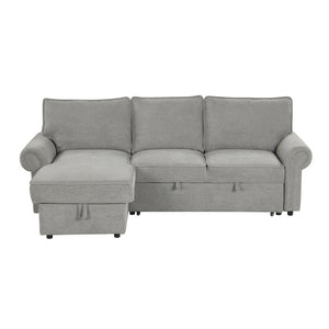 English Elm U_style Convertible Sectional Sleeper Sofa with Storage Chaise and Nailhead Arc Armrests WY000466AAE