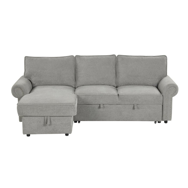 English Elm U_style Convertible Sectional Sleeper Sofa with Storage Chaise and Nailhead Arc Armrests WY000466AAE