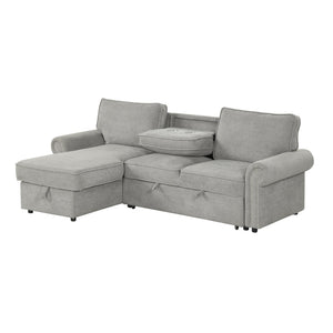 English Elm U_style Convertible Sectional Sleeper Sofa with Storage Chaise and Nailhead Arc Armrests WY000466AAE