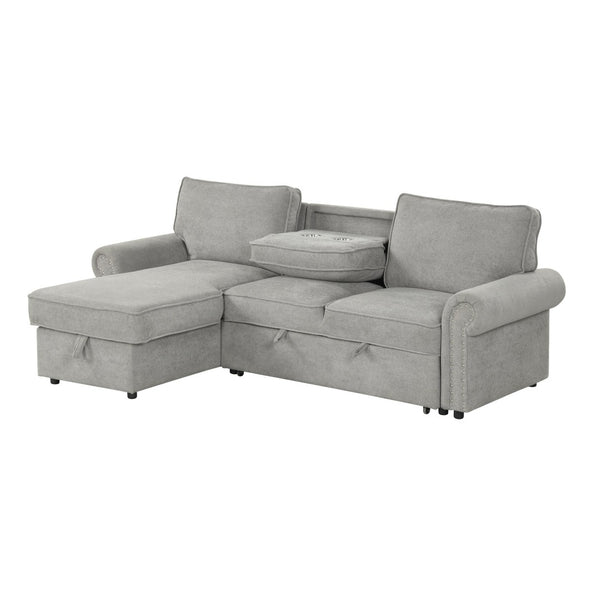 English Elm U_style Convertible Sectional Sleeper Sofa with Storage Chaise and Nailhead Arc Armrests WY000466AAE