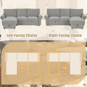 English Elm U_style Convertible Sectional Sleeper Sofa with Storage Chaise and Nailhead Arc Armrests WY000466AAE