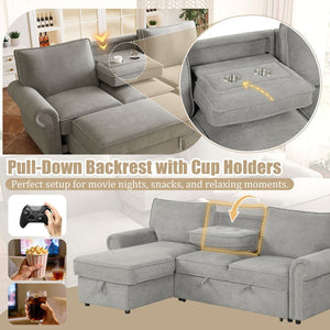 English Elm U_style Convertible Sectional Sleeper Sofa with Storage Chaise and Nailhead Arc Armrests WY000466AAE