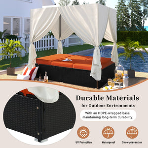 English Elm U_style Outdoor Steel Frame Double Daybed with Privacy Curtains Poolside Lounge WY000476AAO