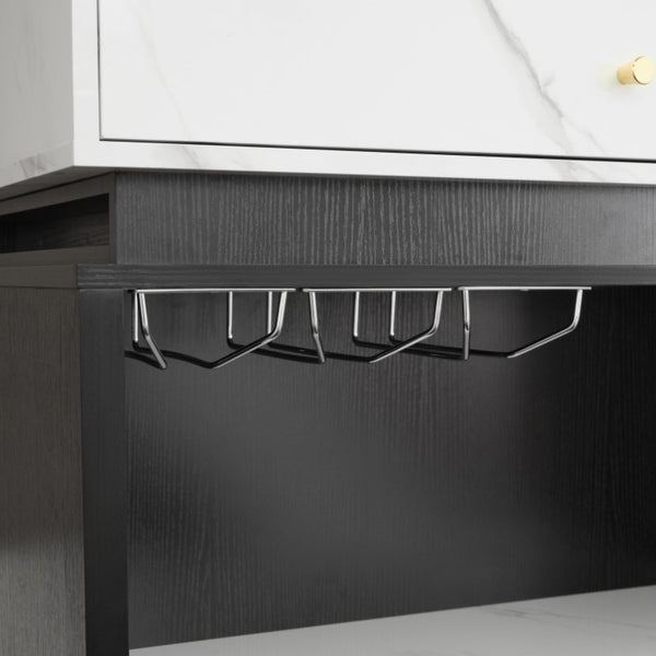 English Elm U_style Marble Look Extendable Kitchen Island with Wine Rack Gold Hardware Bar Cart WY000487AAB