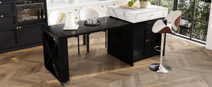 English Elm U_style Marble Look Extendable Kitchen Island with Wine Rack Gold Hardware Bar Cart WY000487AAB
