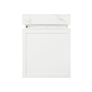 English Elm U_style Marble Pattern Extendable Counter Height Island with Wine Rack and Gold Hardware White WY000487AAK