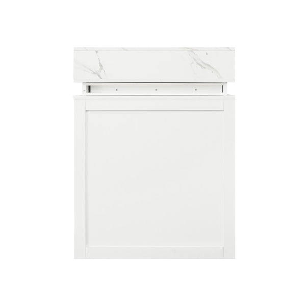 English Elm U_style Marble Pattern Extendable Counter Height Island with Wine Rack and Gold Hardware White WY000487AAK