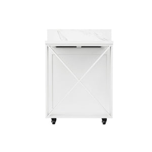 English Elm U_style Marble Pattern Extendable Counter Height Island with Wine Rack and Gold Hardware White WY000487AAK