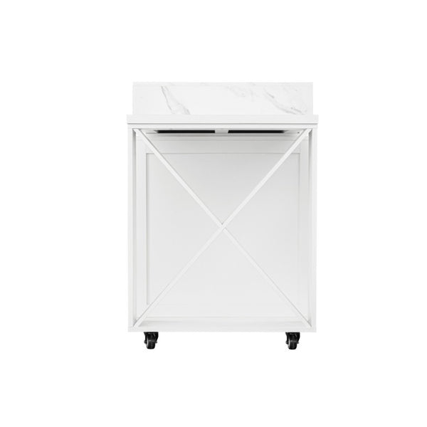 English Elm U_style Marble Pattern Extendable Counter Height Island with Wine Rack and Gold Hardware White WY000487AAK