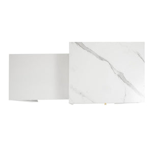 English Elm U_style Marble Pattern Extendable Counter Height Island with Wine Rack and Gold Hardware White WY000487AAK