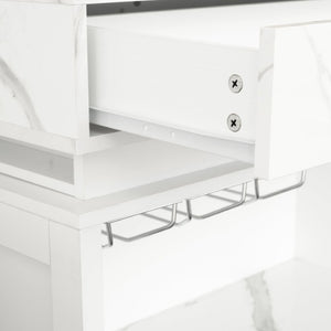English Elm U_style Marble Pattern Extendable Counter Height Island with Wine Rack and Gold Hardware White WY000487AAK