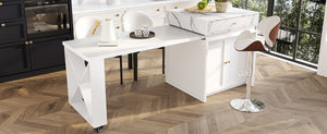 English Elm U_style Marble Pattern Extendable Counter Height Island with Wine Rack and Gold Hardware White WY000487AAK