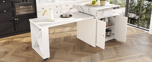 English Elm U_style Marble Pattern Extendable Counter Height Island with Wine Rack and Gold Hardware White WY000487AAK