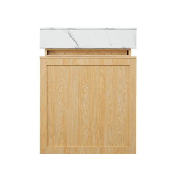 English Elm U_style Marble Pattern Extendable Counter Height Island with Wine Rack and Gold Hardware Natural WY000487AAO