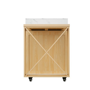 English Elm U_style Marble Pattern Extendable Counter Height Island with Wine Rack and Gold Hardware Natural WY000487AAO