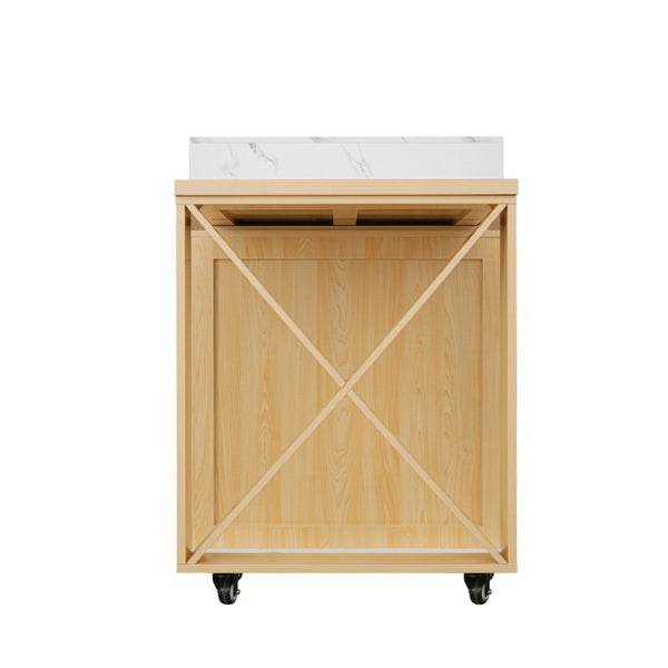 English Elm U_style Marble Pattern Extendable Counter Height Island with Wine Rack and Gold Hardware Natural WY000487AAO
