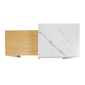 English Elm U_style Marble Pattern Extendable Counter Height Island with Wine Rack and Gold Hardware Natural WY000487AAO