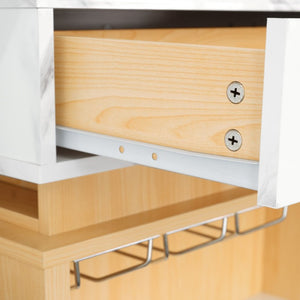 English Elm U_style Marble Pattern Extendable Counter Height Island with Wine Rack and Gold Hardware Natural WY000487AAO