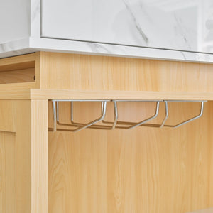 English Elm U_style Marble Pattern Extendable Counter Height Island with Wine Rack and Gold Hardware Natural WY000487AAO