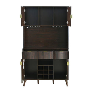 English Elm U_style 72 Inch Freestanding Bar Cabinet with App LED Lighting and Wine Storage Reddish-Brown WY000488AAD