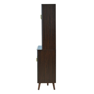 English Elm U_style 72 Inch Freestanding Bar Cabinet with App LED Lighting and Wine Storage Reddish-Brown WY000488AAD