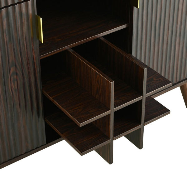 English Elm U_style 72 Inch Freestanding Bar Cabinet with App LED Lighting and Wine Storage Reddish-Brown WY000488AAD