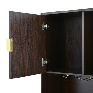 English Elm U_style 72 Inch Freestanding Bar Cabinet with App LED Lighting and Wine Storage Reddish-Brown WY000488AAD