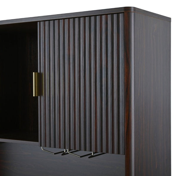 English Elm U_style 72 Inch Freestanding Bar Cabinet with App LED Lighting and Wine Storage Reddish-Brown WY000488AAD