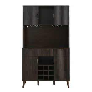 English Elm U_style 72 Inch Freestanding Bar Cabinet with App LED Lighting and Wine Storage Reddish-Brown WY000488AAD