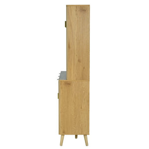 English Elm U_style Tall Kitchen Sideboard with LED Lighting Built-In Outlets and Nine Bottle Wine Rack WY000488AAO