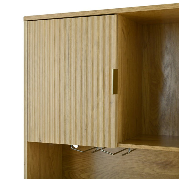 English Elm U_style Tall Kitchen Sideboard with LED Lighting Built-In Outlets and Nine Bottle Wine Rack WY000488AAO