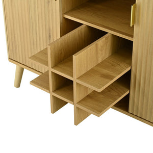 English Elm U_style Tall Kitchen Sideboard with LED Lighting Built-In Outlets and Nine Bottle Wine Rack WY000488AAO