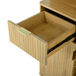 English Elm U_style Tall Kitchen Sideboard with LED Lighting Built-In Outlets and Nine Bottle Wine Rack WY000488AAO