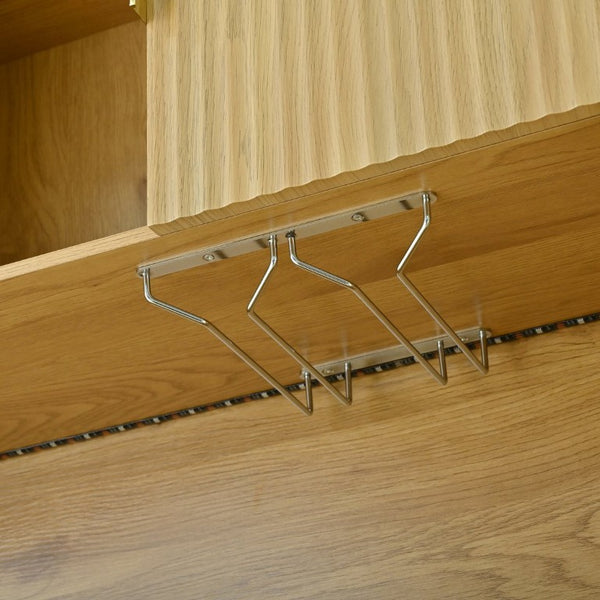 English Elm U_style Tall Kitchen Sideboard with LED Lighting Built-In Outlets and Nine Bottle Wine Rack WY000488AAO