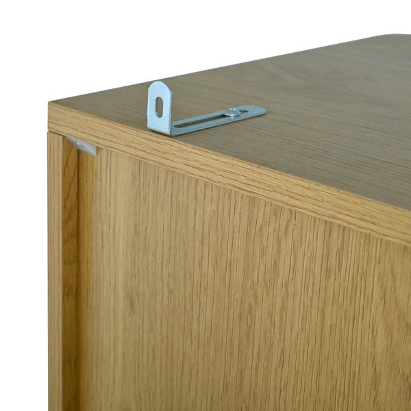 English Elm U_style Tall Kitchen Sideboard with LED Lighting Built-In Outlets and Nine Bottle Wine Rack WY000488AAO