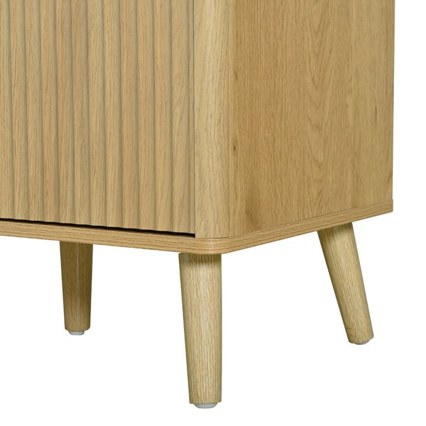 English Elm U_style Tall Kitchen Sideboard with LED Lighting Built-In Outlets and Nine Bottle Wine Rack WY000488AAO