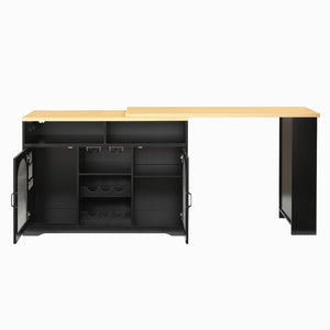 English Elm U_style Rolling Bar Cabinet with LED Lighting Extendable Top and Built in Wine Storage WY000489AAB