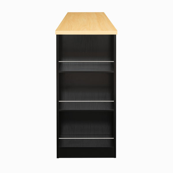 English Elm U_style Rolling Bar Cabinet with LED Lighting Extendable Top and Built in Wine Storage WY000489AAB